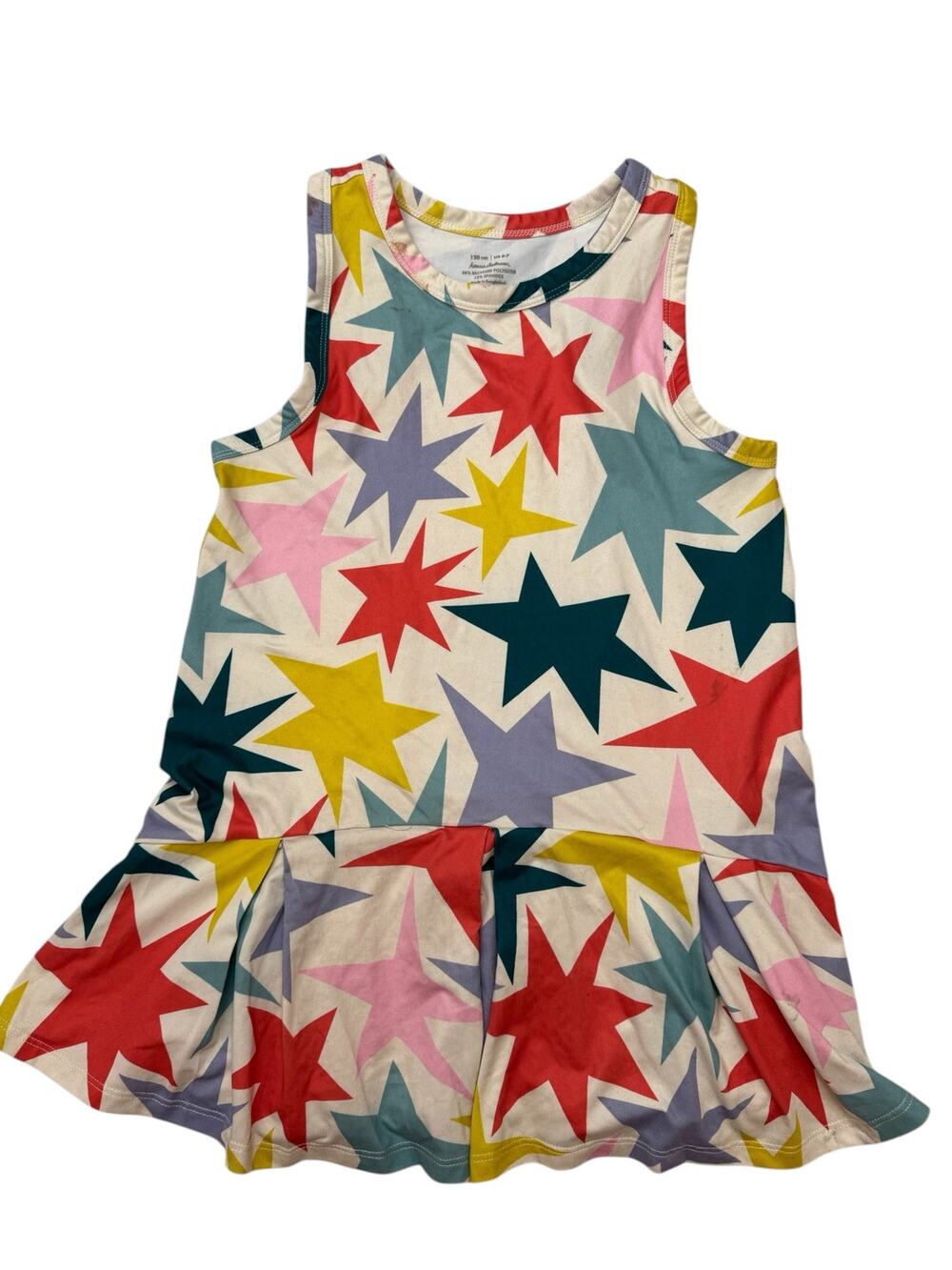 HANNA ANDERSSON Multicolor Stars Active Dress Sz 6-7 120 Polyester Stretch Ivory